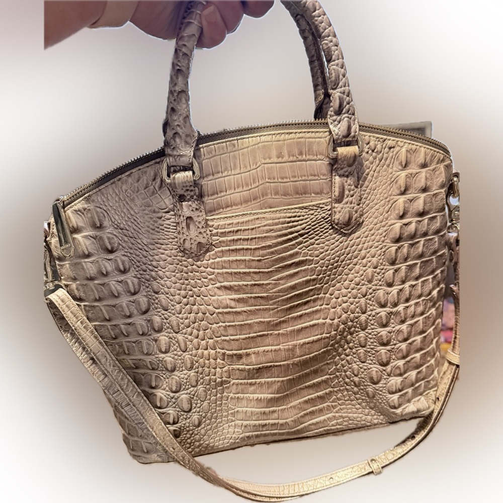 Brahmin Elegant Crocodile-Embossed Tan Handbag